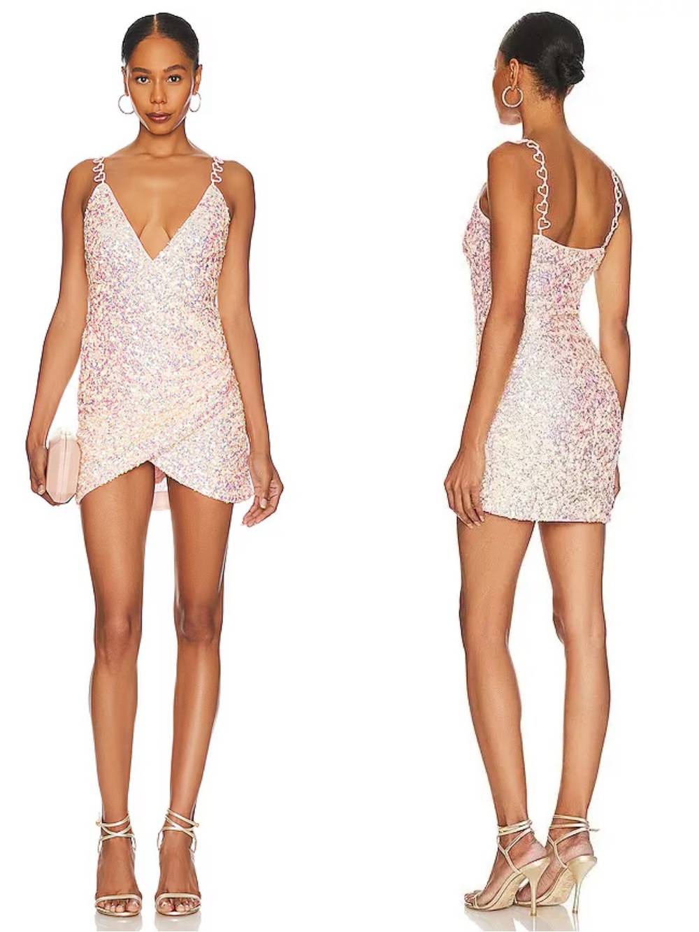 Majorelle Trish Sequin Mini Dress In Iridescent Multi Pink Heart Straps